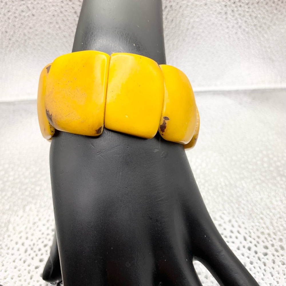 Tagua Nut Wide Cuff Bracelet Mustard Yellow